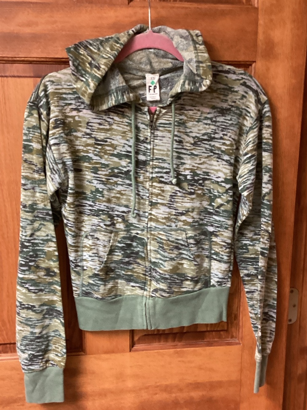 Free People Olive Camo Zip Hoodie